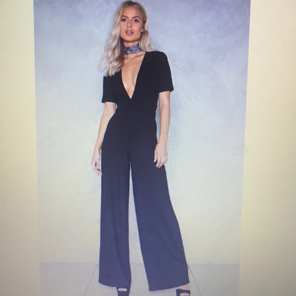 NWT NastyGal Black Deep Feelings Plunging Jumpsuit